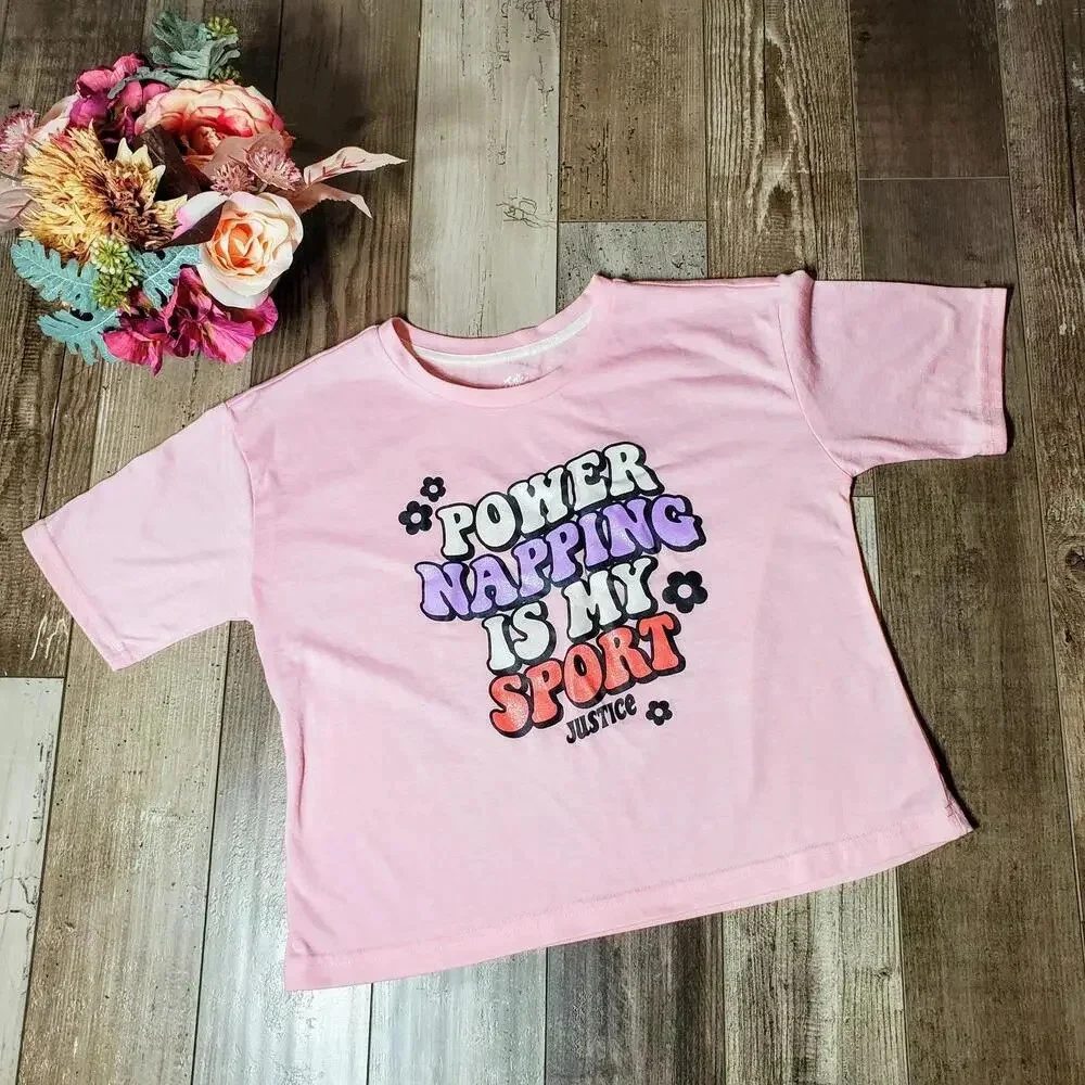 Justice Girls Pink Short Sleeve Sparkly Top Size 12/14 Large